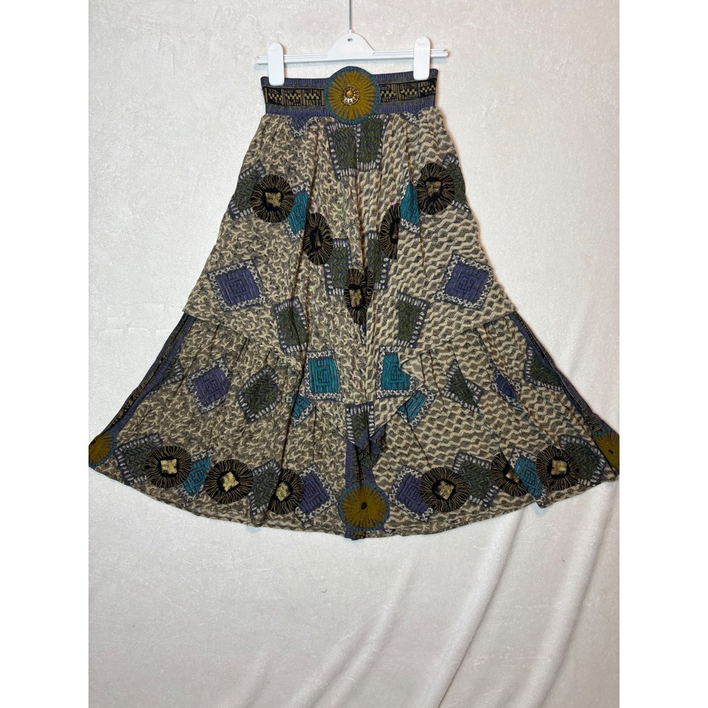Platinum Dorothy Schoelen Vintage High Waisted Tiered Maxi Skirt Boho Geometric
